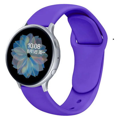 Samsung Galaxy Active 2 reverse buckle silicone strap showing 20mm and 22mm width options