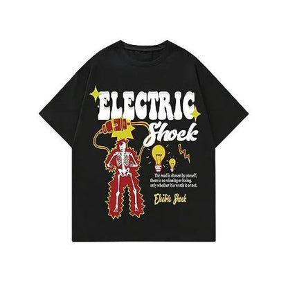 Men's short-sleeved street sports t-shirt with a digital print pattern, available in multiple sizes.