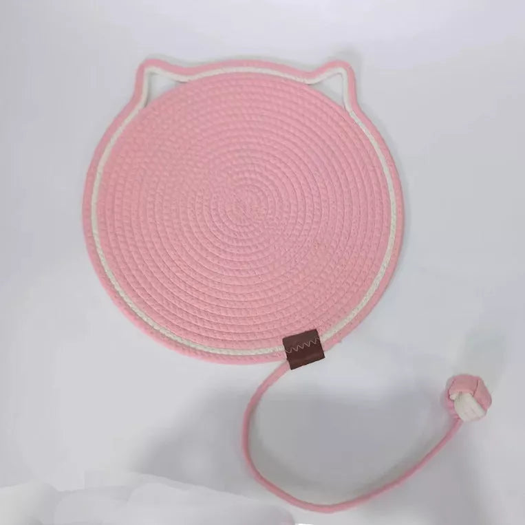 Braided cotton rope cat claw mat with integrated toy ball in various colors