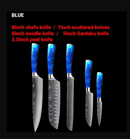 8-inch Chef Knife with vibrant blue resin handle, perfect for precision cutting in the kitchen.