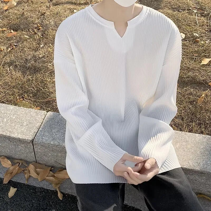 Plus size women's striped texture pullover in loose fit with long sleeves