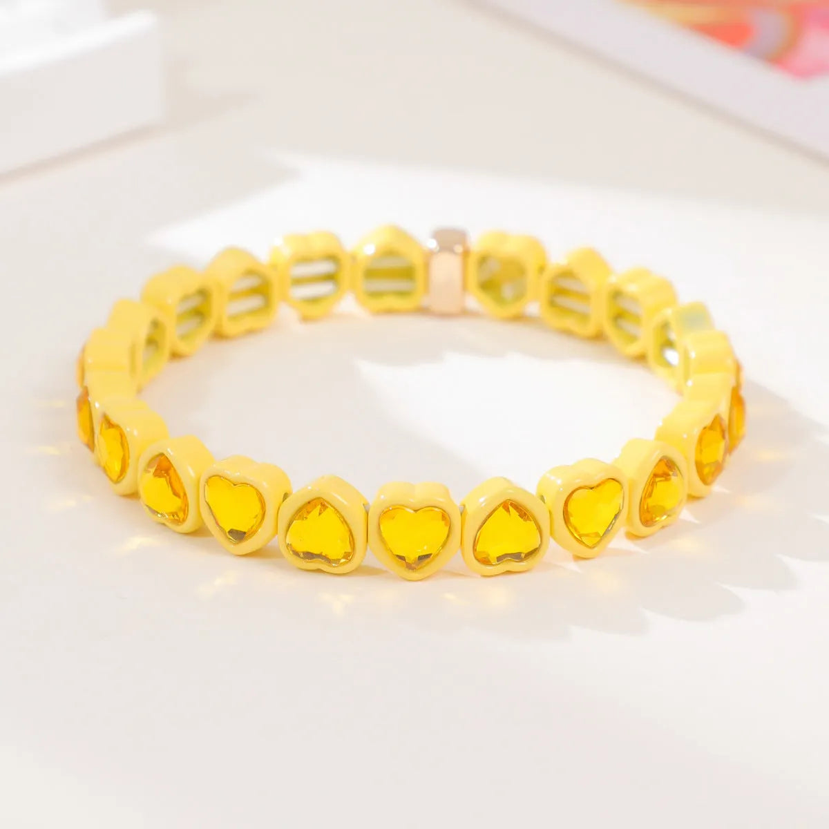 Rainbow enamel heart-shaped stretch bracelet in alloy with diamond process surface