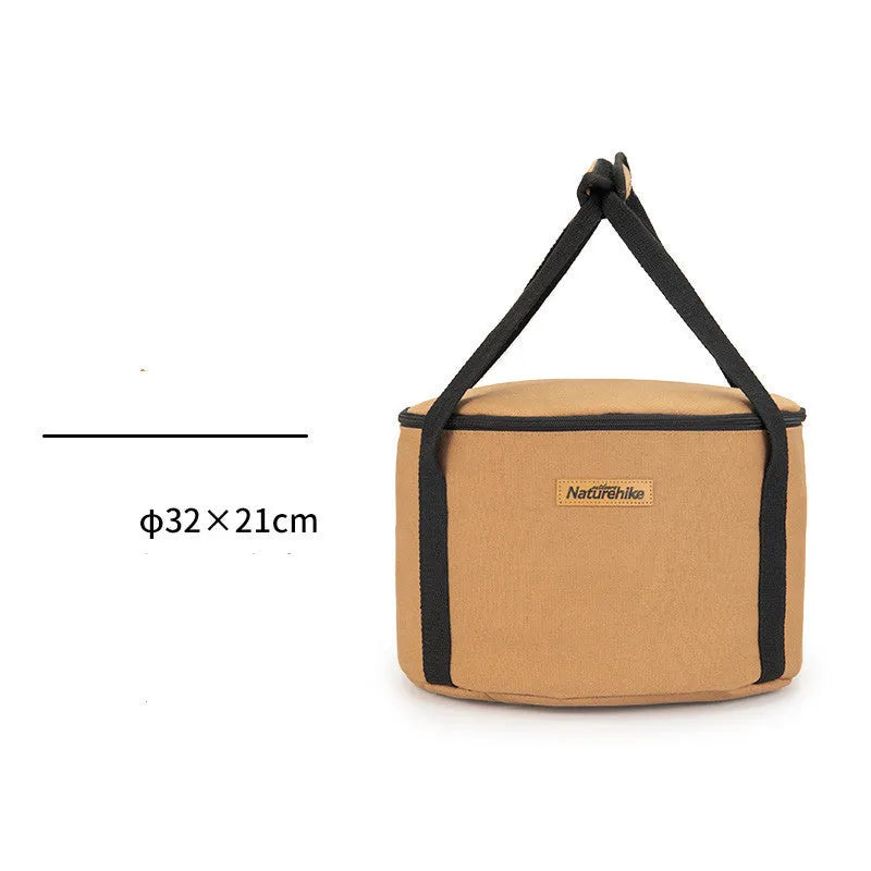 Camping bucket storage bag in canvas and Oxford cloth with pearl cotton lining, three sizes and capacities