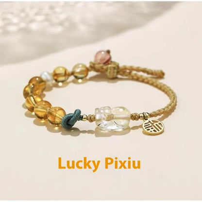 Hand-woven citrine crystal bracelet with animal zodiac designs in natural unisex style