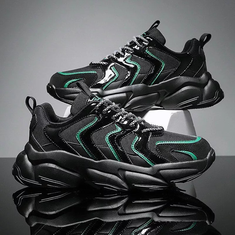 Black Increased Mesh Tide Sports Casual Shoes with breathable PU upper and rubber sole