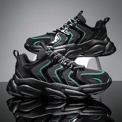 Black Increased Mesh Tide Sports Casual Shoes with breathable PU upper and rubber sole