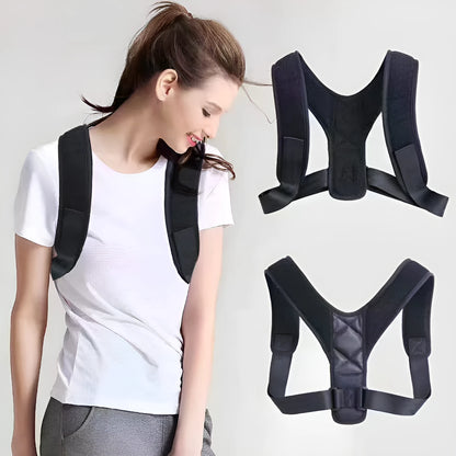 Nylon back correction band with adjustable straps for posture support during sitting
