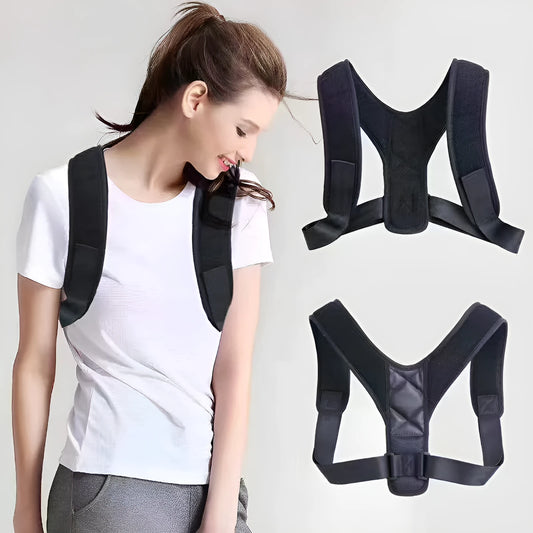 Nylon back correction band with adjustable straps for posture support during sitting