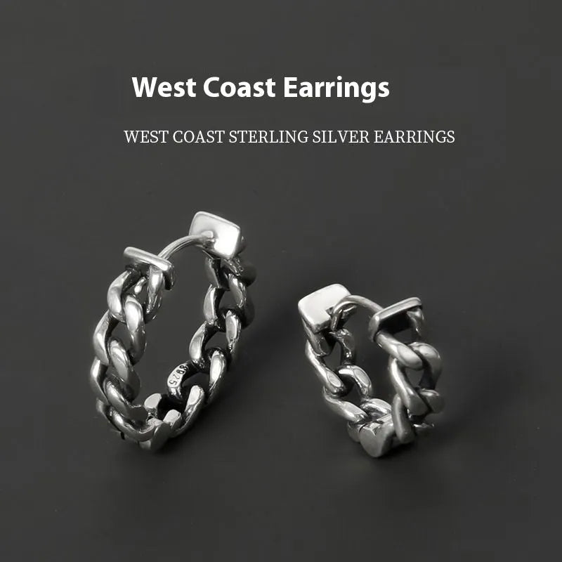 Geometric silver-coloured men's copper earrings in 10mm and 14mm sizes for hip hop style.