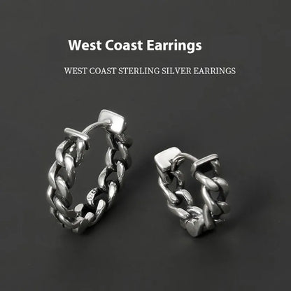 Geometric silver-coloured men's copper earrings in 10mm and 14mm sizes for hip hop style.