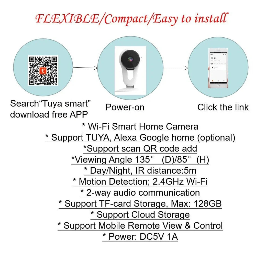 White HD 1080p smart home IP security camera with 3.6mm lens for indoor monitoring