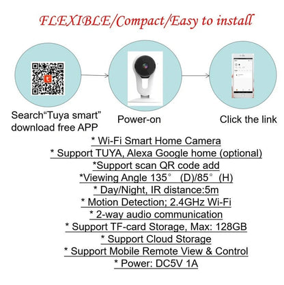 White HD 1080p smart home IP security camera with 3.6mm lens for indoor monitoring