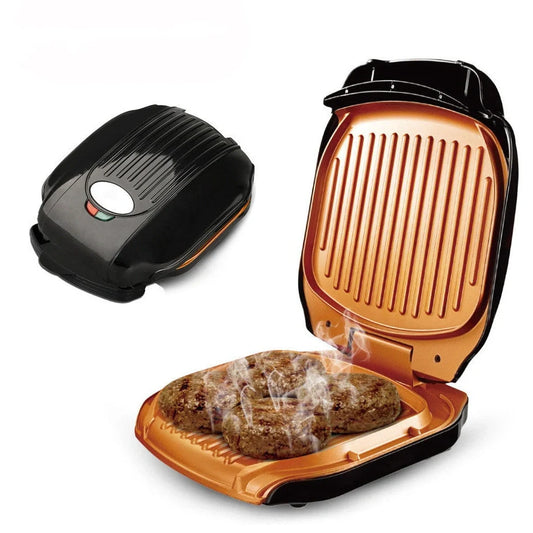 Double-sided kitchen grill with bakelite panels and 85cm power cord showing 24x28cm cooking surface