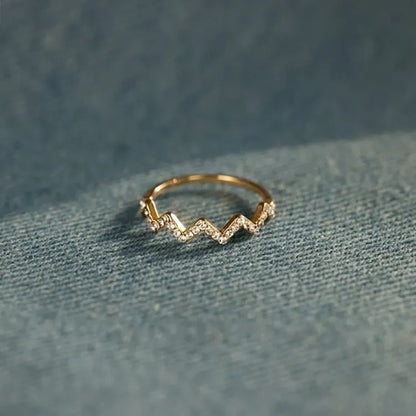 Wave pattern zircon inlaid ring in 925 sterling silver, gold or silver colour, adjustable opening, sizes 9 to 17
