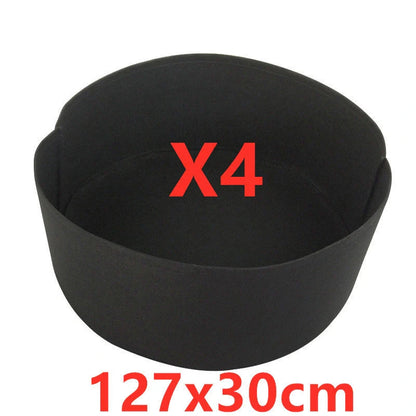 Round fabric grow bags for plants with water-retaining felt material in black and green