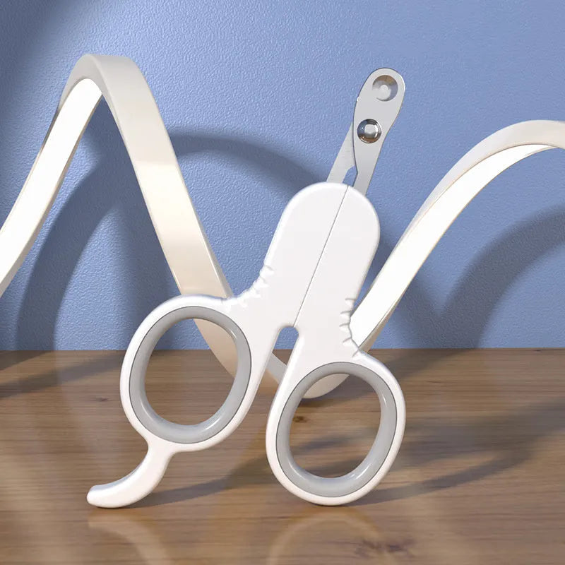 Professional grey pet nail clippers with curved safety tips and a rubberised ergonomic handle on a white background.