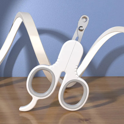 Professional grey pet nail clippers with curved safety tips and a rubberised ergonomic handle on a white background.
