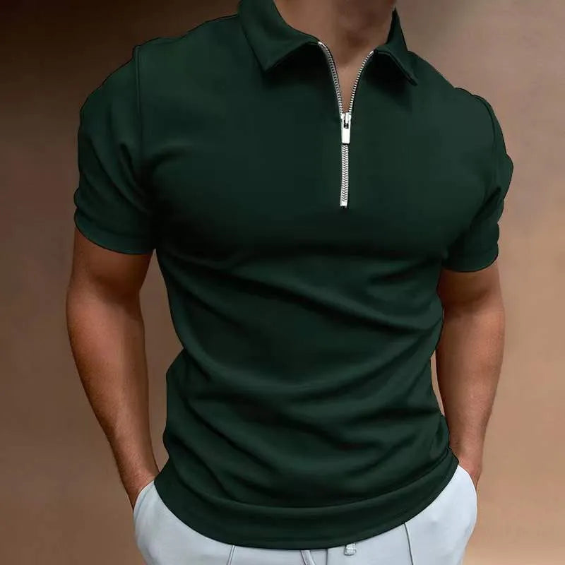 Men's casual short sleeve POLO shirt loose fit polyester plain pattern navy blue white dark green khaki black light blue light grey