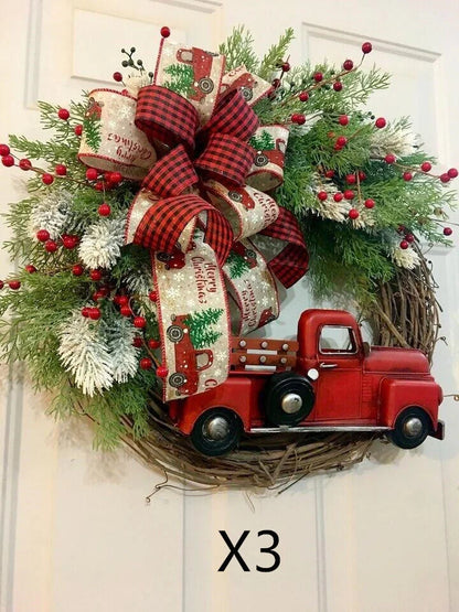 Red truck wooden Christmas garland with pumpkin accents for festive holiday decor
