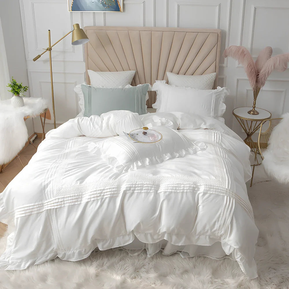 Korean princess style lace bed skirt four-piece quilt cover set in 99% cotton, 200x230cm for 1.5m bed