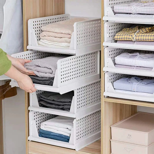 Foldable white plastic clothes storage box drawer in multiple sizes for versatile organization