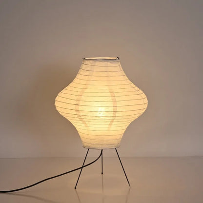 Japanese style table lamp with Xuan paper decorative shade showing three-colour LED lighting