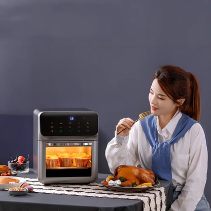 Black 6L visual intelligent air fryer with EU plug, 1350W power for family cooking