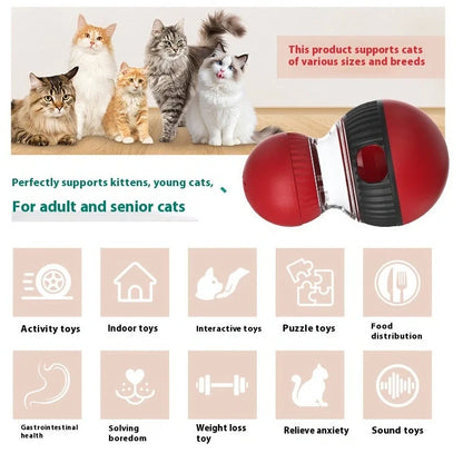 Rotating plastic cat toy with 155mm diameter and food dispensing mechanism for treat rewards during play