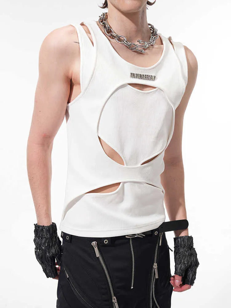 Men's black sleeveless waistcoat with round neck and loose fit design for summer wear