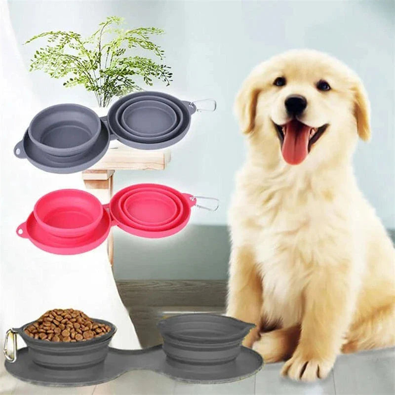 Spill-Proof Foldable Double Pet Bowls with Non-Skid Silicone Base for Food and Water