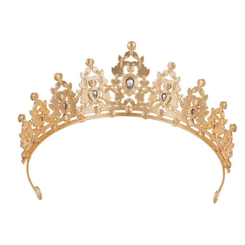 Bride headdress Baroque crown in alloy with rhinestone detailing, a bridal hair accessory for weddings, available in multiple colour finishes including silver all white diamond and KC gold white diamond pink