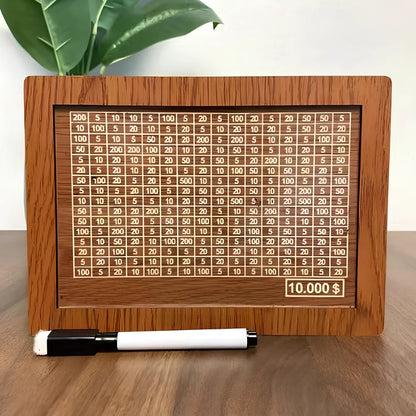 Wooden piggy bank with coin counter and side opening mechanism measuring 20cm