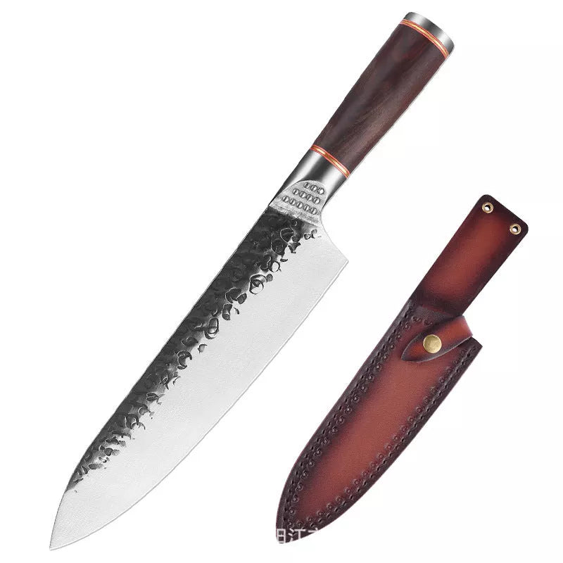 Forged Hammer Pattern Cutting Tool Stainless Steel Set with various knives and sheaths