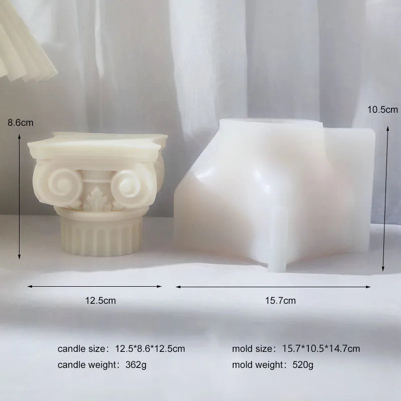 Silicone Roman Pillar candle mould with irregular column design.