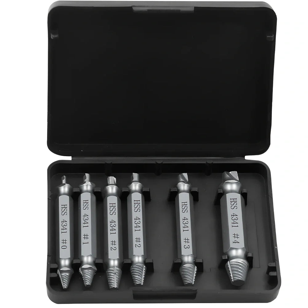 6-piece slip-tooth head screw remover set crafted from 4341 high-speed steel for removing stubborn screws