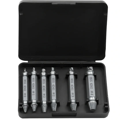 6-piece slip-tooth head screw remover set crafted from 4341 high-speed steel for removing stubborn screws