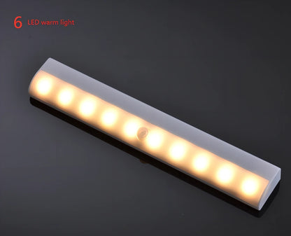 LED human body induction magnetic closet light showing aluminium shell and magnetic attachment for wardrobe installation