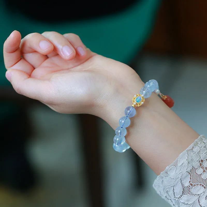 Chinese style aquamarine DIY bracelet with Fengjiu charm and fox motif for women