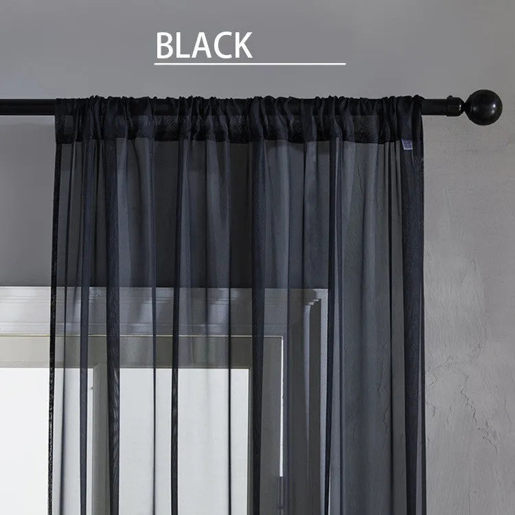 Black modern simple cotton linen window screen curtain hung as a vertical curtain
