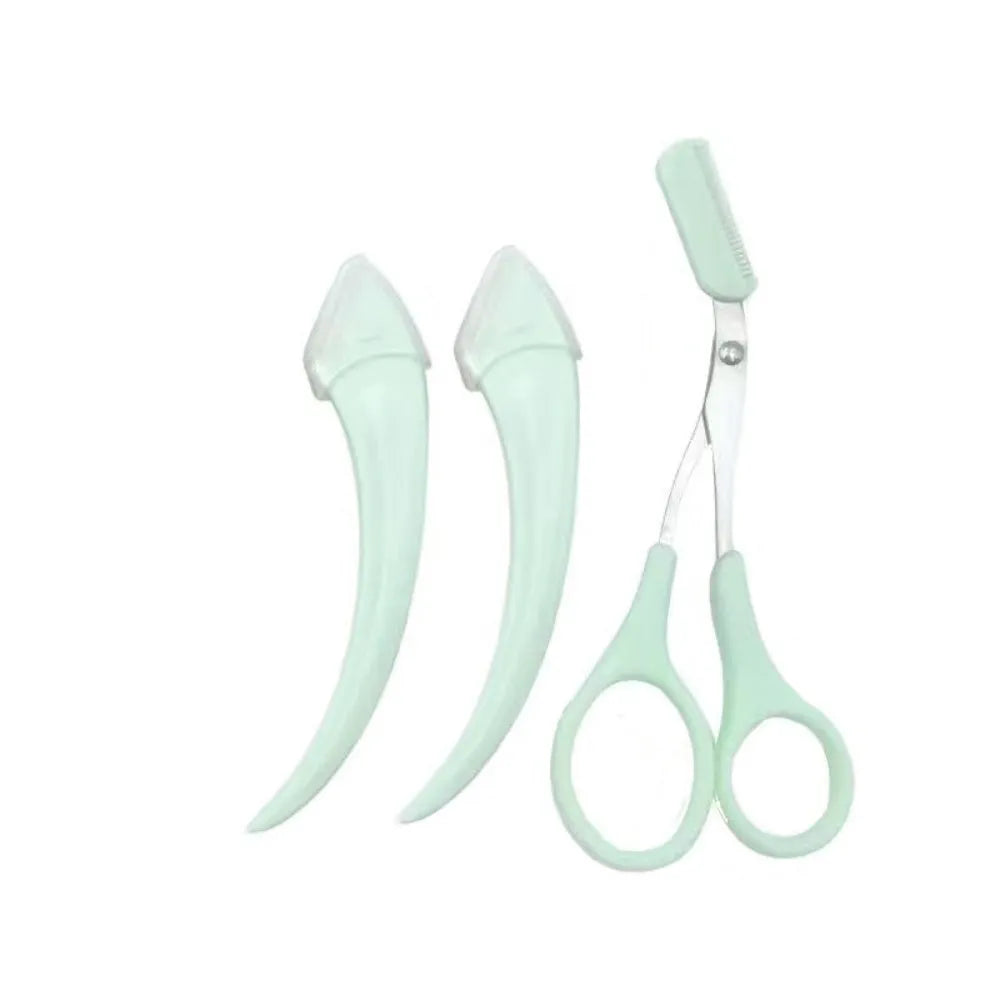 White or pink eyebrow trimming knife with curved comb for eyebrow shaping and hair removal