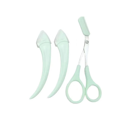 White or pink eyebrow trimming knife with curved comb for eyebrow shaping and hair removal