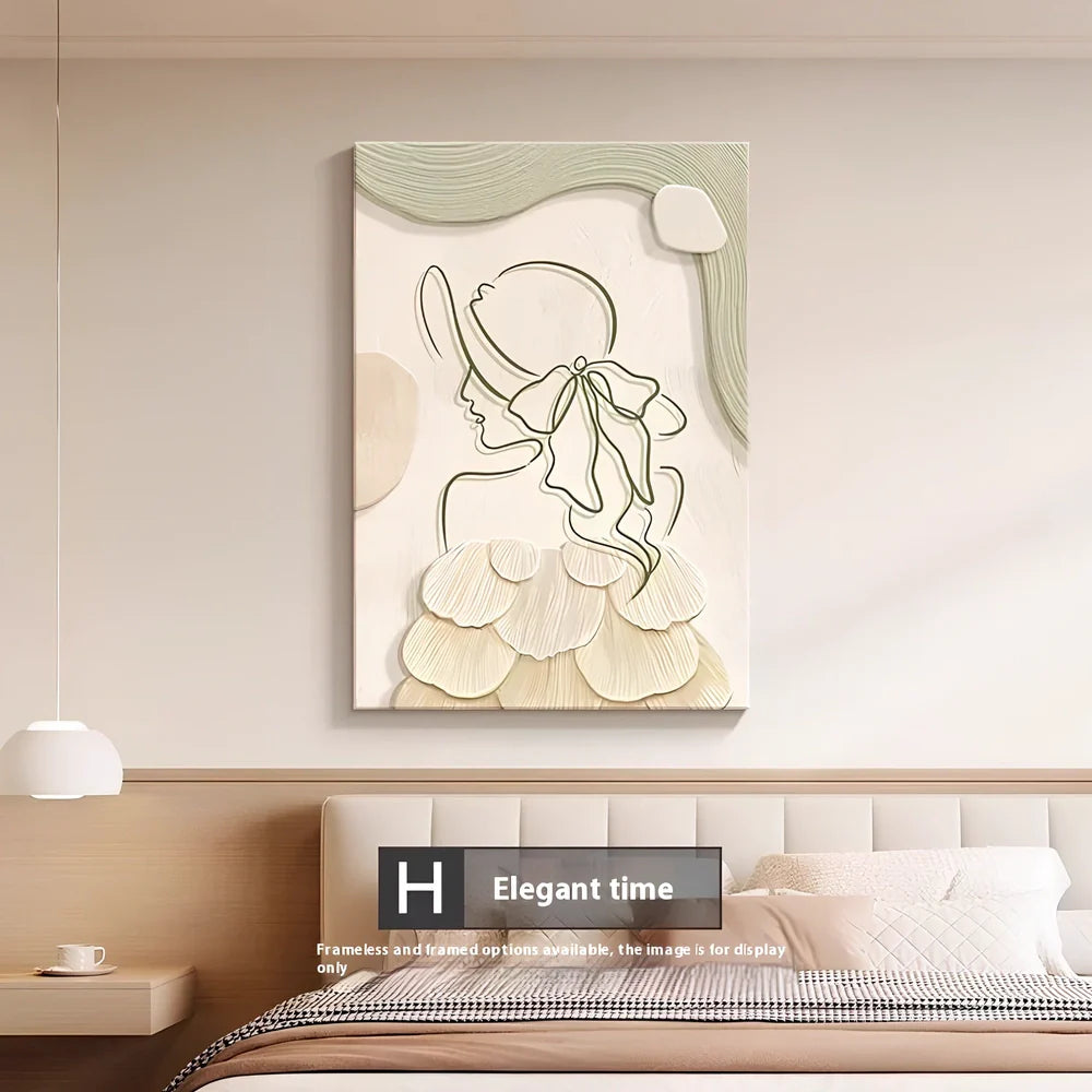 Abstract line character design on 40x60cm embossed film wall mural with frameless installation