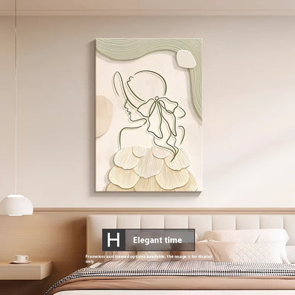Abstract line character design on 40x60cm embossed film wall mural with frameless installation
