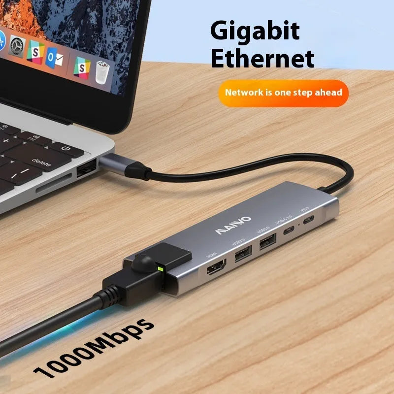 Steam Deck Six-in-one Docking Station with aluminium housing, 15cm cable, HDMI, Ethernet and USB ports