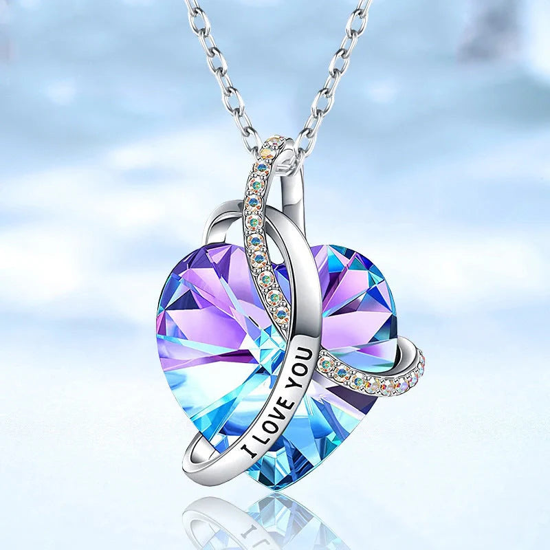 Fashion Love Crystal Heart Necklace with pink amethyst artificial crystal pendant