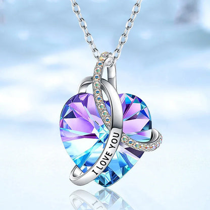 Fashion Love Crystal Heart Necklace with pink amethyst artificial crystal pendant