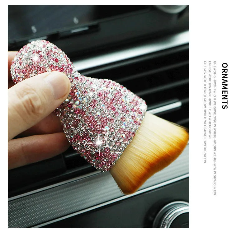 Car interior cleaning brush with soft PVC bristles in white, pink, or black colour options