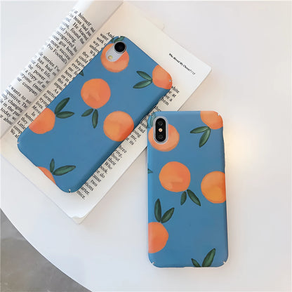 Orange plastic iPhone back cover case with blue water pattern print