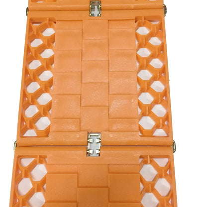 Pair of orange folding anti-slip car rescue boards for snow and mud recovery