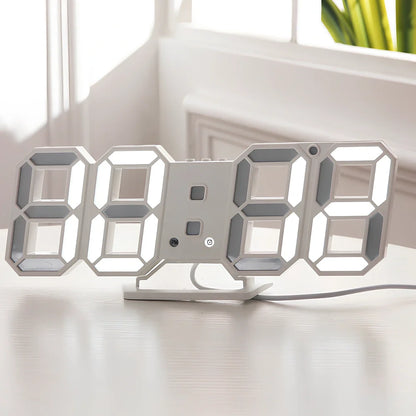 3D LED digital clock showing time and temperature display with adjustable brightness settings